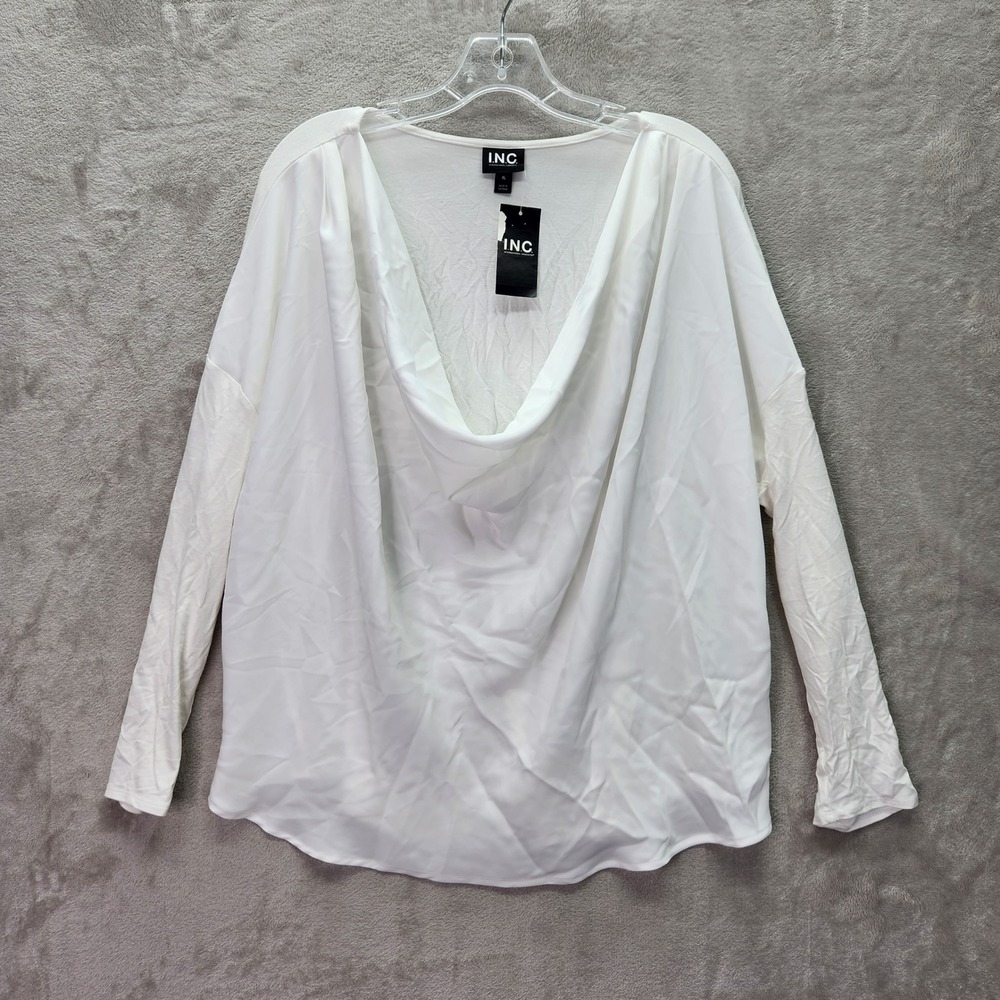 INC International Concepts Blouse‎ Womens XL Washed White Glam Knits Cowl Neck